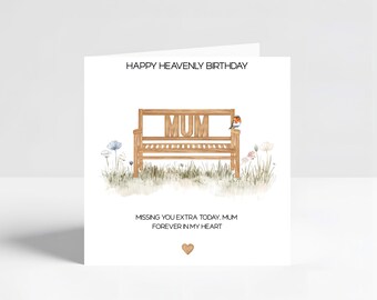 Mum Heavenly Birthday Card, Personalised Memorial Remembrance Tribute