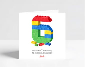 Boys Building Brick Personalised 6th Birthday Card, Son Grandson Brother Nephew