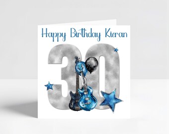 Mens Electric Guitar 30th Birthday Card | Personalised