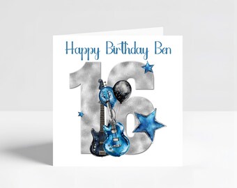 Boys Electric Guitar 16th Birthday Card | Personalised