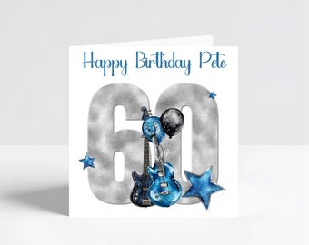 Mens Electric Guitar 60th Birthday Card | Personalised
