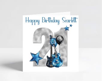 Mens Electric Guitar 21st Birthday Card | Personalised