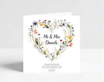 Wedding Day Card, Personalised Congratulations on Your Wedding Day, Custom Names and Date, Gift