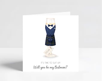 Biglietto di proposta personalizzato per testimone dello sposo, accompagnatore, paggetto, matrimonio scozzese con kilt