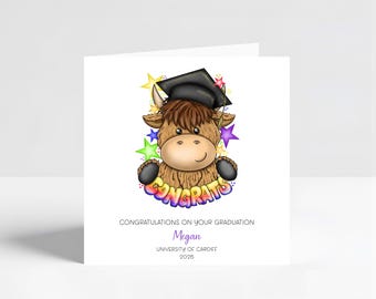 Personalised Highland Cow Graduation Card Daughter Niece Sister Granddaughter