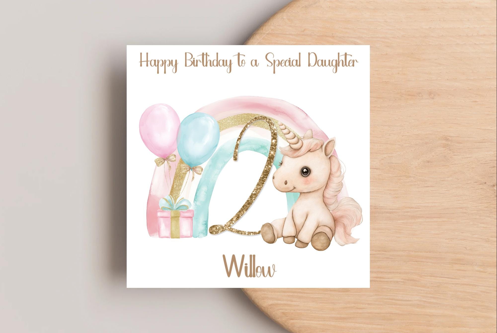 Biglietto di compleanno personalizzato per bambine con unicorno, fatto a mano, con unicorno e arcobaleno. Figlia/nipote/sorella/cugina/amica/compagno di classe 3, 5, 6 e 8. - Italia