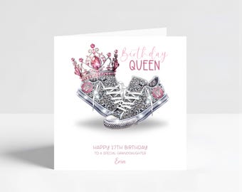 Girls personalised birthday card, canvas shoe design for Daughter, Granddaughter, Niece - 7th to 18th birthday, printable or blank inside