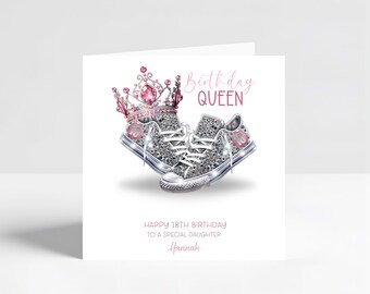Girls 18th Birthday Card – Personalised Canvas Shoe Queen Design for Daughter, Niece, Granddaughter Sister Friend
