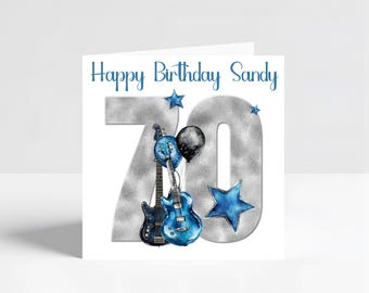 Mens Electric Guitar 70th Birthday Card | Personalised
