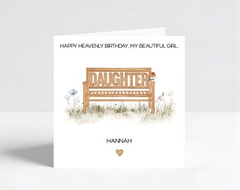 Daughter Heavenly Birthday Card, Personalised Birthday in Heaven Daughter Card, Memorial Card, In Loving Memory Gift