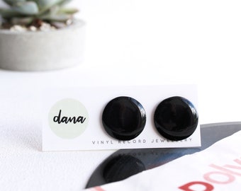 20mm large black studs vinyl record studs black stud earrings eco friendly studs resin post earrings recycled jewelry retro jewelry LP vinyl