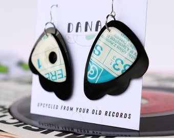 Fun with a retro feel upcycled vinyl record earrings / one of a kind original jewellery design since 2010