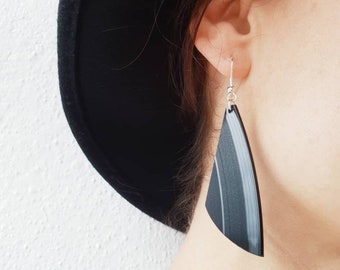 black earrings minimalist earrings modern jewelry long earrings lightweight earrings eco-friendly earrings vinyl record dangle earrings
