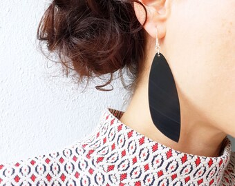 Large statement black recycled vinyl record earrings - unique upcyled jewelry design