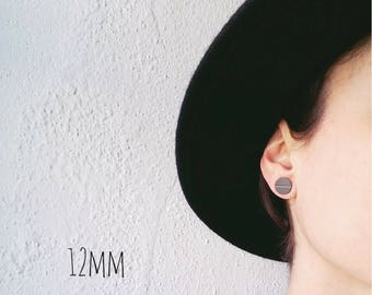 12 mm vinyl record studs black ear posts unisex earrings flat stud earrings upcycled jewelry fake gauge simple post earrings studs for him