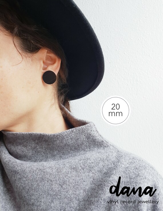 20 Mm Recycled Vinyl Record Stud Earrings Black Studs Black Post