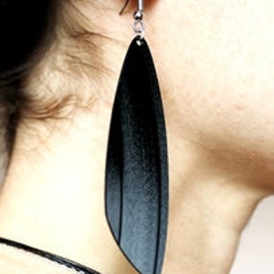 Large statement black recycled vinyl record earrings unique upcyled jewelry design image 4