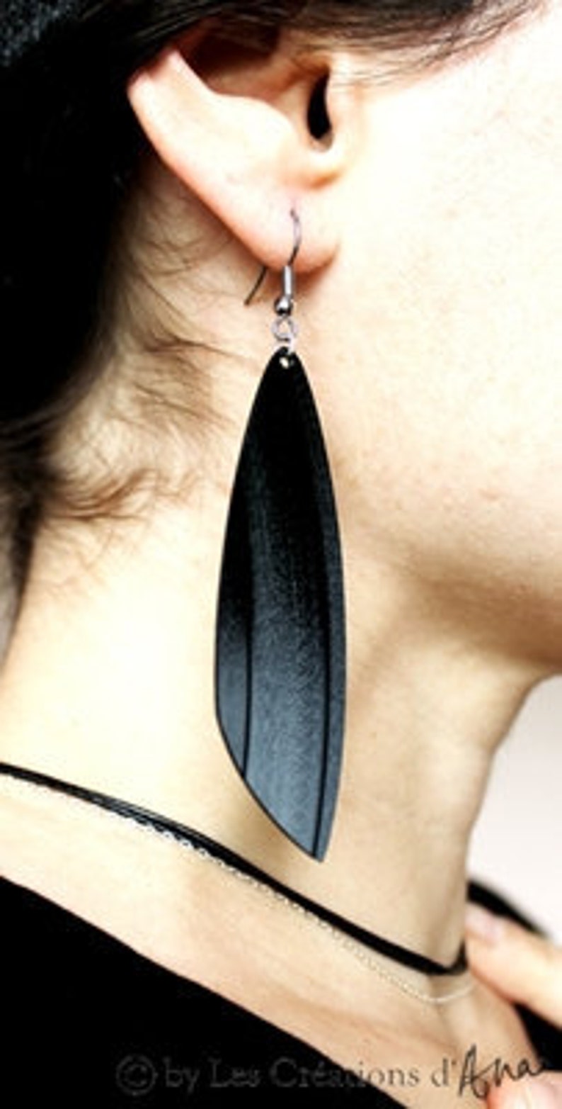 Large statement black recycled vinyl record earrings unique upcyled jewelry design image 4