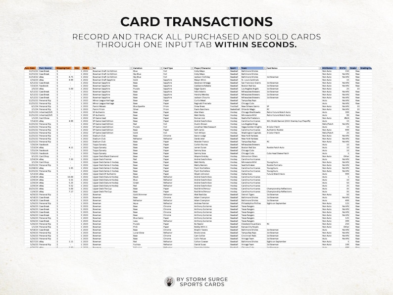 Sports Card Collection Tracker | Excel Dashboard for Investors ...