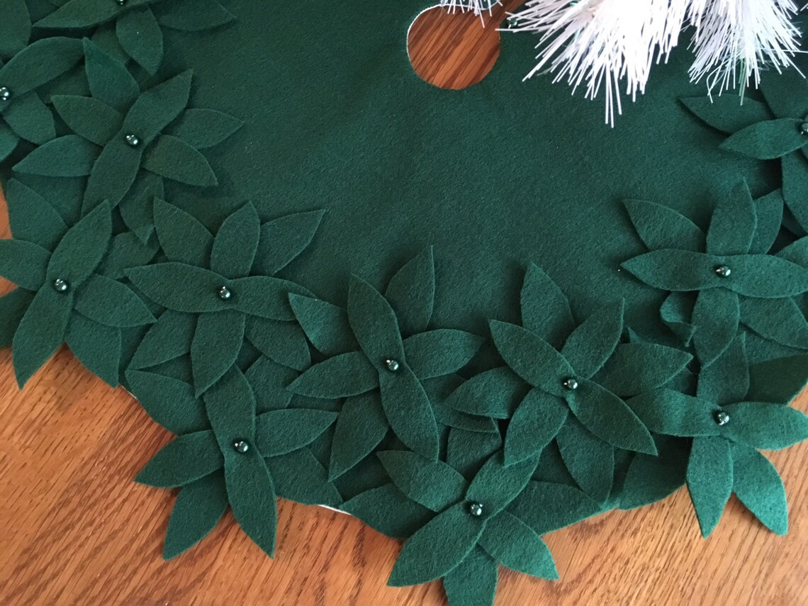 Free Shipping 36 Tree Skirt Green Felt With Flowers Spring Etsy