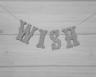 Free Shipping Wish Banner Home Decor Valentines Day Decor Silver German Glass Glitter Vintage Decor ShabbyChic Decor Boho Decor