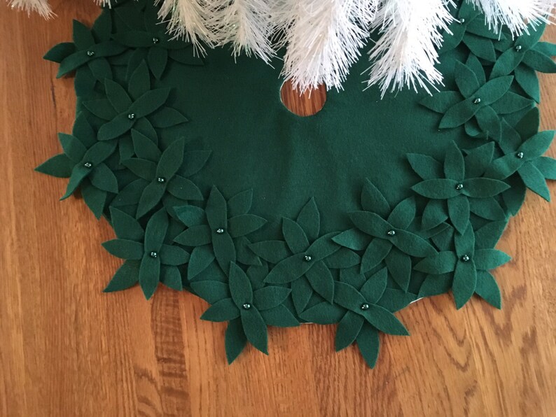 Free Shipping 45 Tree Skirt Green Felt With Flowers Spring Etsy