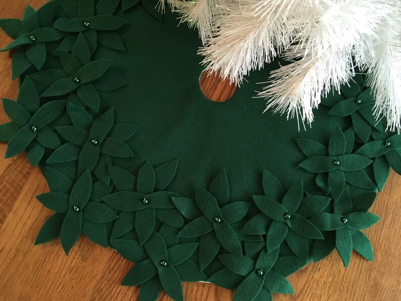 Free Shipping 45 Tree Skirt Green Felt With Flowers Spring Etsy