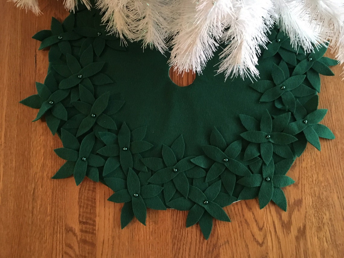 Free Shipping 45 Tree Skirt Green Felt With Flowers Spring Etsy