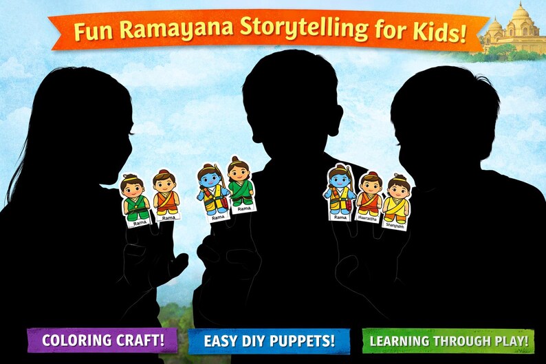 Ram Ravan Puppet Print DIY Puppet Set | Ramayana Kids Activity Printable | Rama & Brothers ...