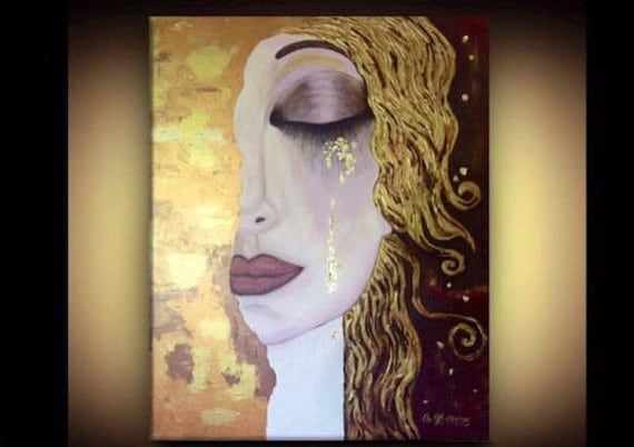 Gustav Klimt Tears Of Gold Portrait Original Acrylic Painting Etsy