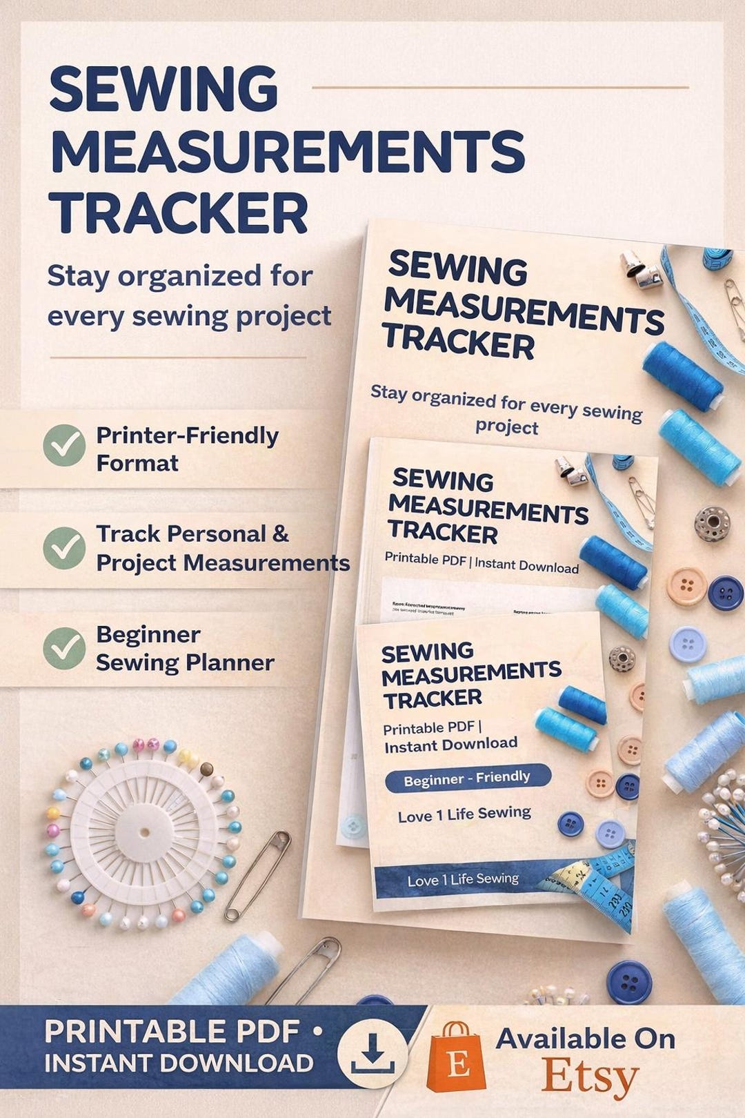 Sewing Measurements Tracker Printable | Beginner Sewing Planner | Instant Download PDF - Etsy