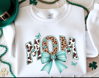 Sudadera Leopard Bow Mama, Camiseta personalizada para abuela, Suéter Gigi Nana Mimi Mom, Western Coquette Mama, Regalo del Día de la Madre, Ropa linda para mamá