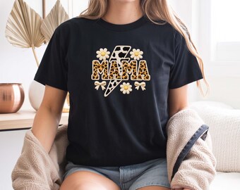 Camiseta para mamá, regalo del Día de la Madre, camiseta de mamá con lazo coqueto, camiseta de mamá con estampado de leopardo, top floral "La mejor mamá del mundo", regalo para mamás primerizas, camiseta "Linda mamá Life"