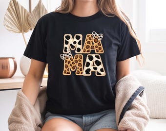 Camiseta para mamá, regalo del Día de la Madre, camiseta de mamá con lazo coqueto, camiseta de mamá con estampado de leopardo, top floral "La mejor mamá del mundo", regalo para mamás primerizas, camiseta "Linda mamá Life"