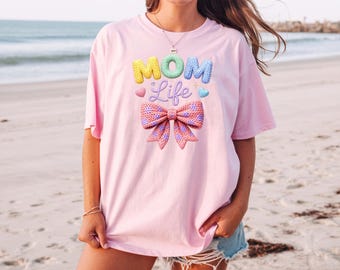 Camiseta para mamá, regalo del Día de la Madre, camiseta de mamá con lazo coqueto, camiseta de mamá con estampado de leopardo, top floral "La mejor mamá del mundo", regalo para mamás primerizas, camiseta "Linda mamá Life"