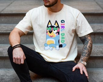 Camiseta divertida para papá de niña, camiseta Bandit Heeler, camiseta Bluey para papá, regalo del Día del Padre, regalo para esposo, camiseta para papá de perro, regalo para papá de niña