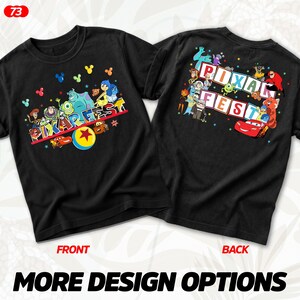 Puede incluir: Camisetas negras con un colorido dise&ntilde;o de Pixar Fest. La parte delantera de la camiseta presenta varios personajes de Pixar y el logotipo de Pixar Fest. La parte trasera de la camiseta tambi&eacute;n tiene un dise&ntilde;o de Pixar Fest con m&uacute;ltiples personajes y el logotipo.