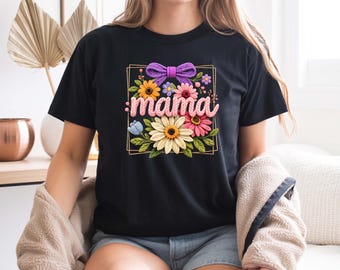 Camiseta para mamá, regalo del Día de la Madre, camiseta de mamá con lazo coqueto, camiseta de mamá con estampado de leopardo, top floral "La mejor mamá del mundo", regalo para mamás primerizas, camiseta "Linda mamá Life"
