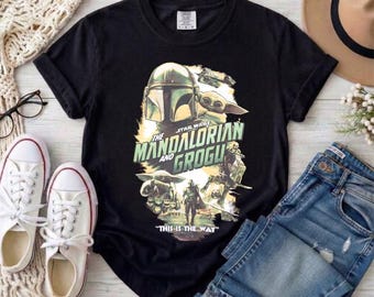 Vintage Mandalorian and Grogu Shirt, Comfort Colors Star Wars Tee, Retro 90s Bootleg Aesthetic Graphic, Disney Trip Outfit, This is the Way