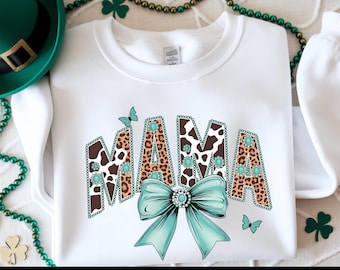 Sudadera Leopard Bow Mama, Camiseta personalizada para abuela, Suéter Gigi Nana Mimi Mom, Western Coquette Mama, Regalo del Día de la Madre, Ropa linda para mamá