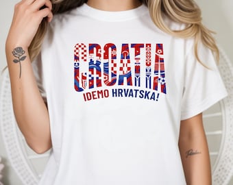 Croatia Soccer Shirt, Idemo Hrvatska Tee, Croatian Football Fan, Checkered Flag Apparel, European Team Shirt, Game Day Graphic Top