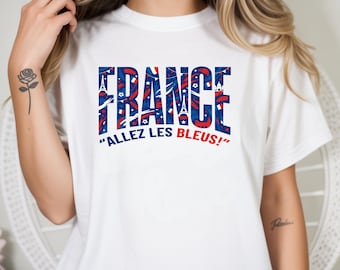 Camiseta de Francia Allez Les Bleus, camiseta de aficionado al fútbol francés, camiseta gráfica de la bandera de Francia, regalo de aficionado deportivo, ropa de fútbol de París, orgullo del equipo