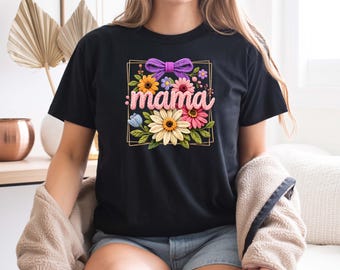 Camiseta para mamá, regalo del Día de la Madre, camiseta de mamá con lazo coqueto, camiseta de mamá con estampado de leopardo, top floral "La mejor mamá del mundo", regalo para mamás primerizas, camiseta "Linda mamá Life"