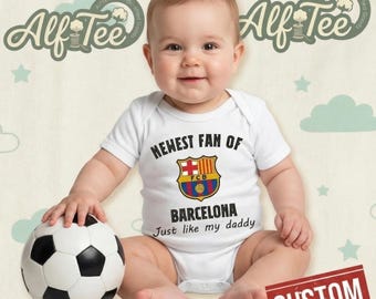 Body personalizado para bebé "Nuevo fan del Barcelona", camiseta del Barcelona con nombre y número personalizados, body "Igual que mi papá", regalo para baby shower.