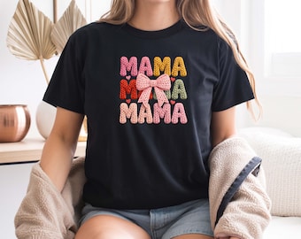 Camiseta para mamá, regalo del Día de la Madre, camiseta de mamá con lazo coqueto, camiseta de mamá con estampado de leopardo, top floral "La mejor mamá del mundo", regalo para mamás primerizas, camiseta "Linda mamá Life"