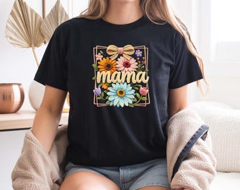 Camiseta para mamá, regalo del Día de la Madre, camiseta de mamá con lazo coqueto, camiseta de mamá con estampado de leopardo, top floral "La mejor mamá del mundo", regalo para mamás primerizas, camiseta "Linda mamá Life"