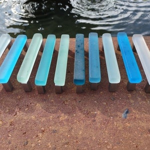 Set of ten multi-color 4" tumbled glass cabinet pulls