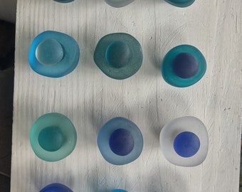 Tumbled glass cabinet knobs in sets of 12 in cool colors