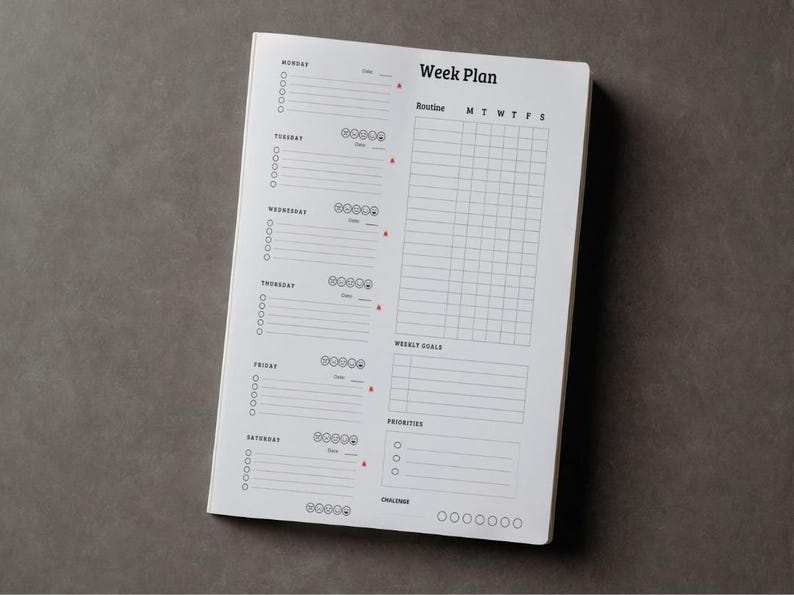 Minimalist Weekly Planner, Routine Tracker, Goal Setting (instant ...