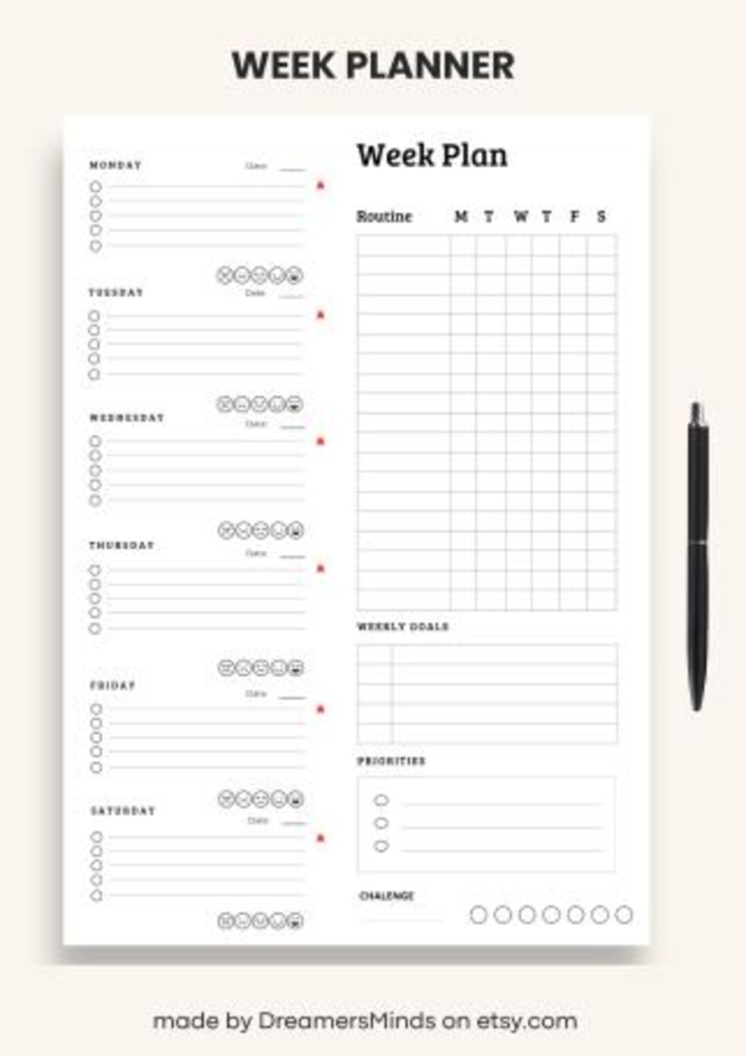 Minimalist Weekly Planner, Routine Tracker, Goal Setting (instant ...